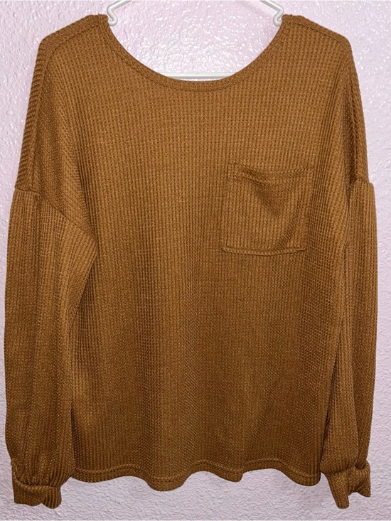 Amazon Tops - Amazon Women's Waffle Knit Long Sleeve Sweatshirt in Brown